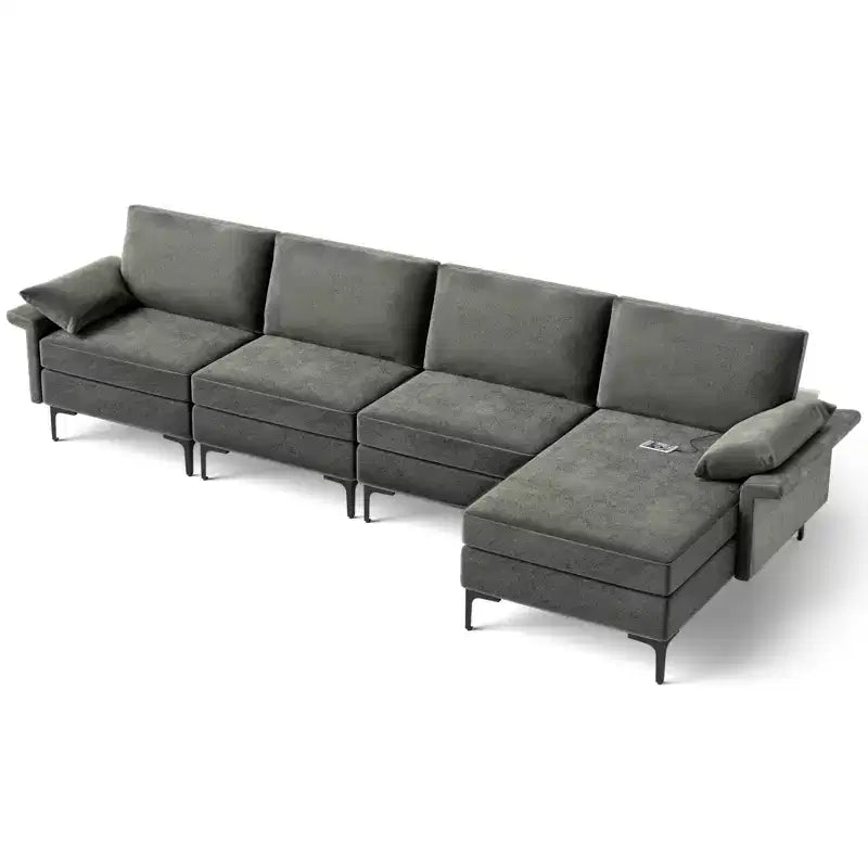 Divano Sezionale Moderno Modulare a L Costway con Chaise Longue Reversibile e 2 Porte USB
