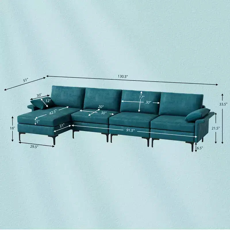 Divano Sezionale Moderno Modulare a L Costway con Chaise Longue Reversibile e 2 Porte USB