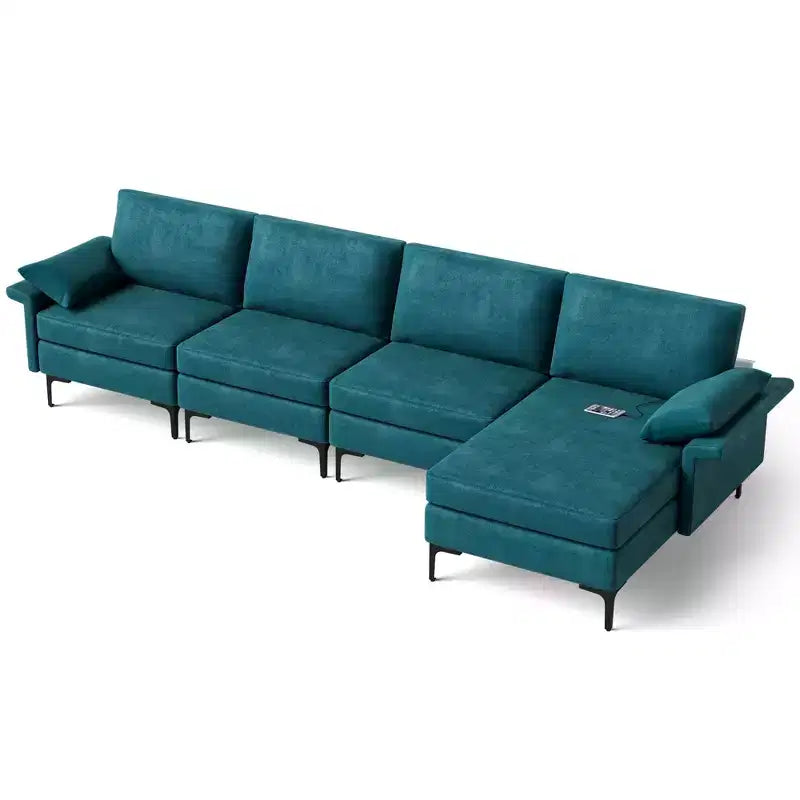 Divano Sezionale Moderno Modulare a L Costway con Chaise Longue Reversibile e 2 Porte USB