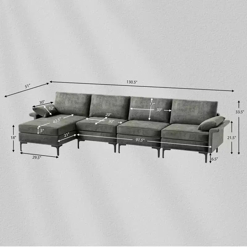 Divano Sezionale Moderno Modulare a L Costway con Chaise Longue Reversibile e 2 Porte USB