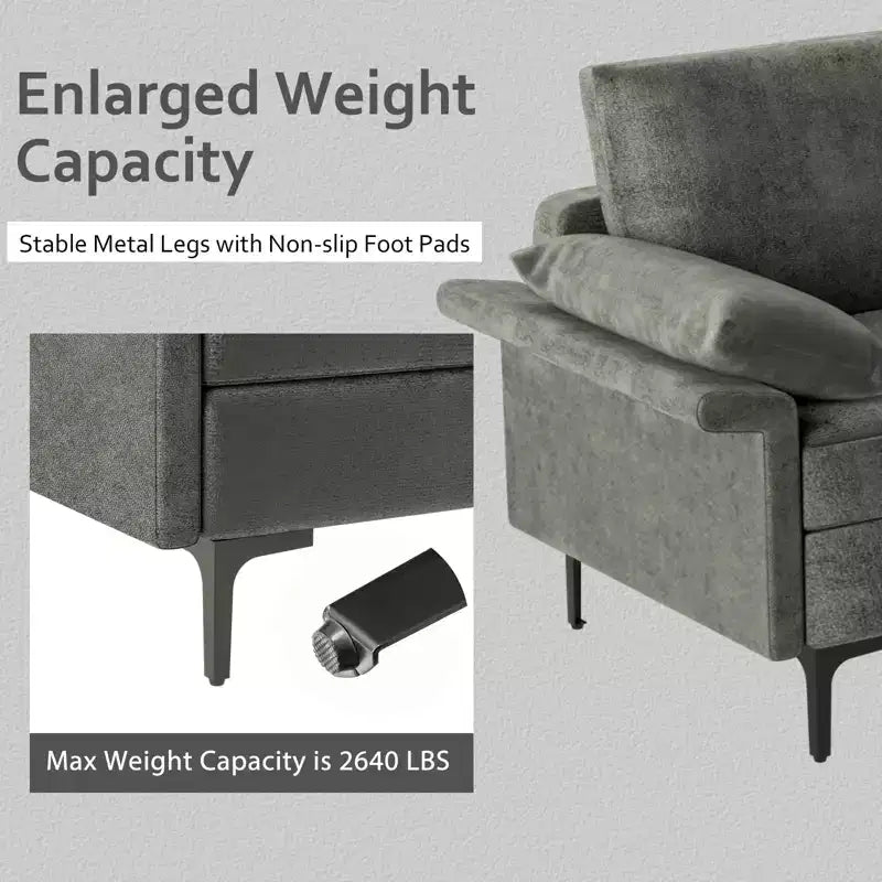 Divano Sezionale Moderno Modulare a L Costway con Chaise Longue Reversibile e 2 Porte USB