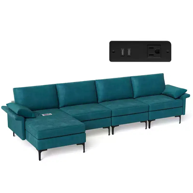 Divano Sezionale Moderno Modulare a L Costway con Chaise Longue Reversibile e 2 Porte USB