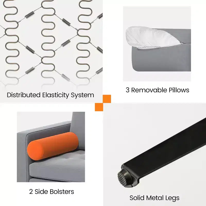 Costway Canapé Modulable 3 Places avec Prises USB et Pochette de Rangement Latérale Gris Cendré
