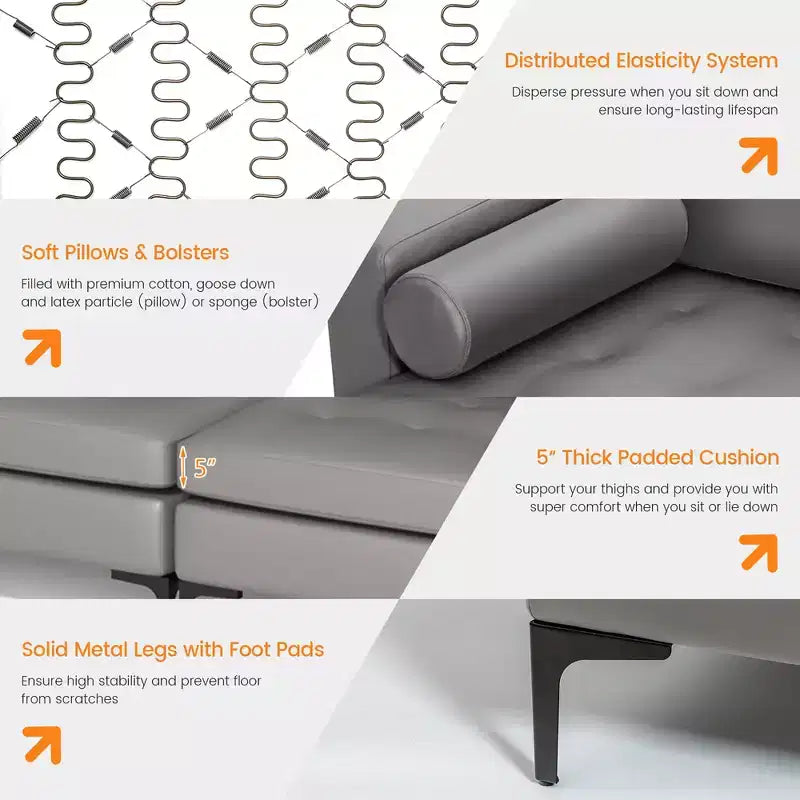 Divano componibile a L Costway con chaise longue reversibile e 4 porte USB Rosa Corallo/Grigio