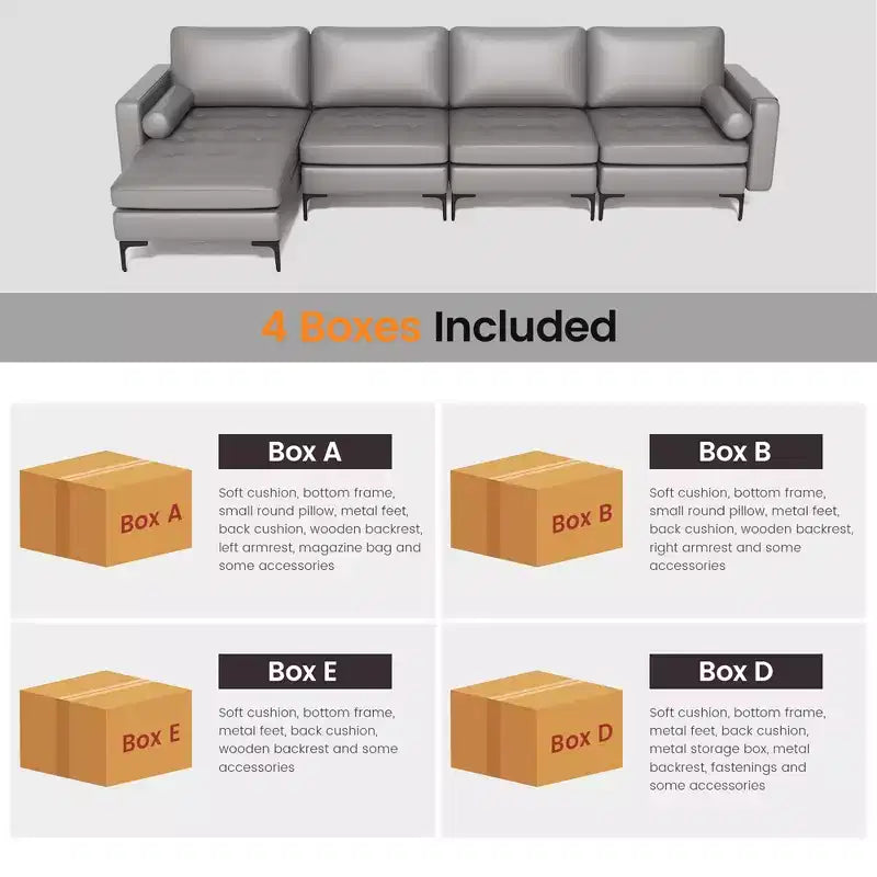Divano componibile a L Costway con chaise longue reversibile e 4 porte USB Rosa Corallo/Grigio