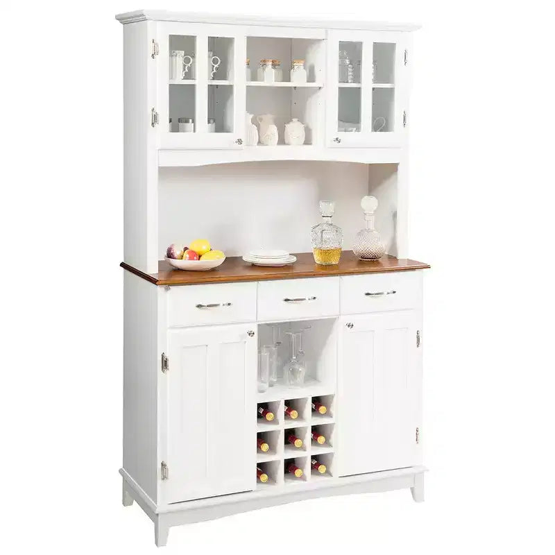 Costway Mobile Cucina Dispensa Credenza con Portabottiglie e Cassetti, Bianco