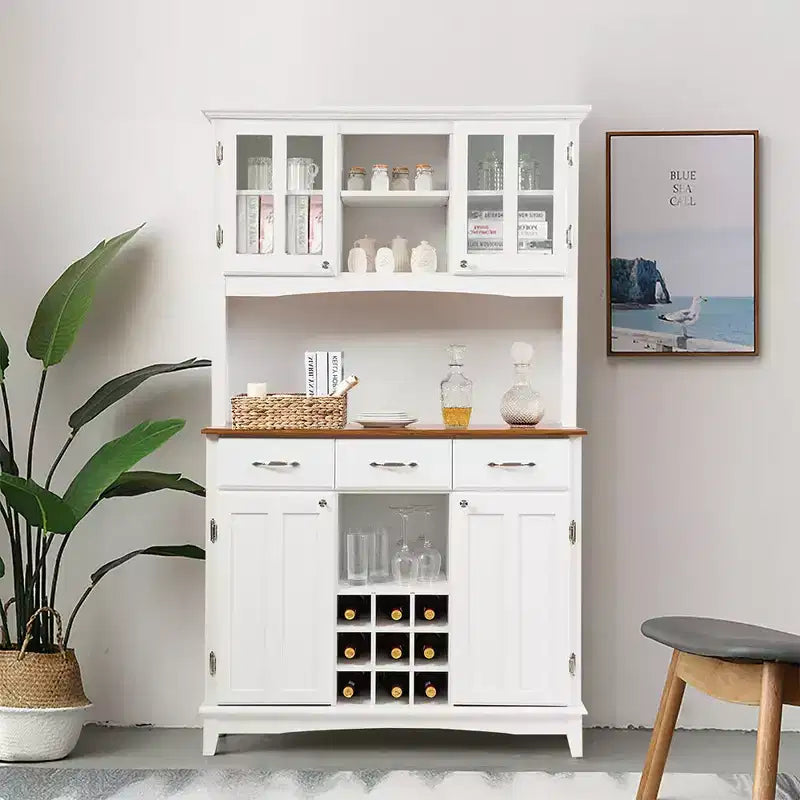 Costway Mobile Cucina Dispensa Credenza con Portabottiglie e Cassetti, Bianco