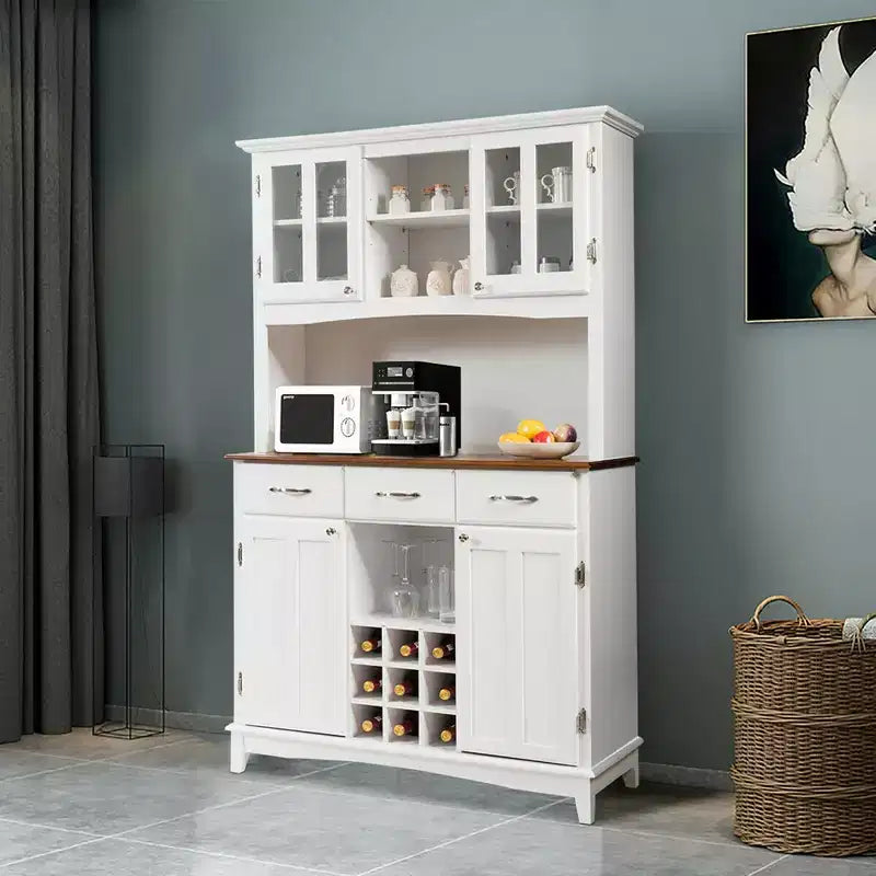Costway Mobile Cucina Dispensa Credenza con Portabottiglie e Cassetti, Bianco