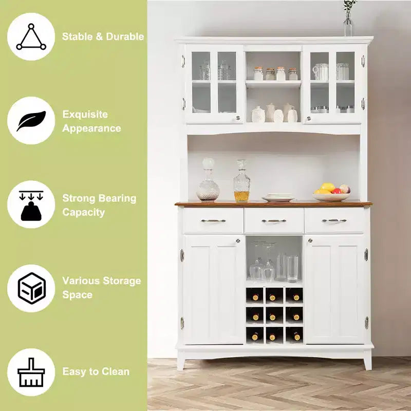 Costway Mobile Cucina Dispensa Credenza con Portabottiglie e Cassetti, Bianco