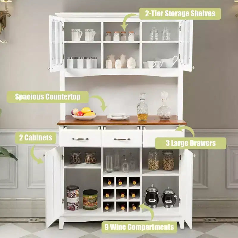 Costway Mobile Cucina Dispensa Credenza con Portabottiglie e Cassetti, Bianco