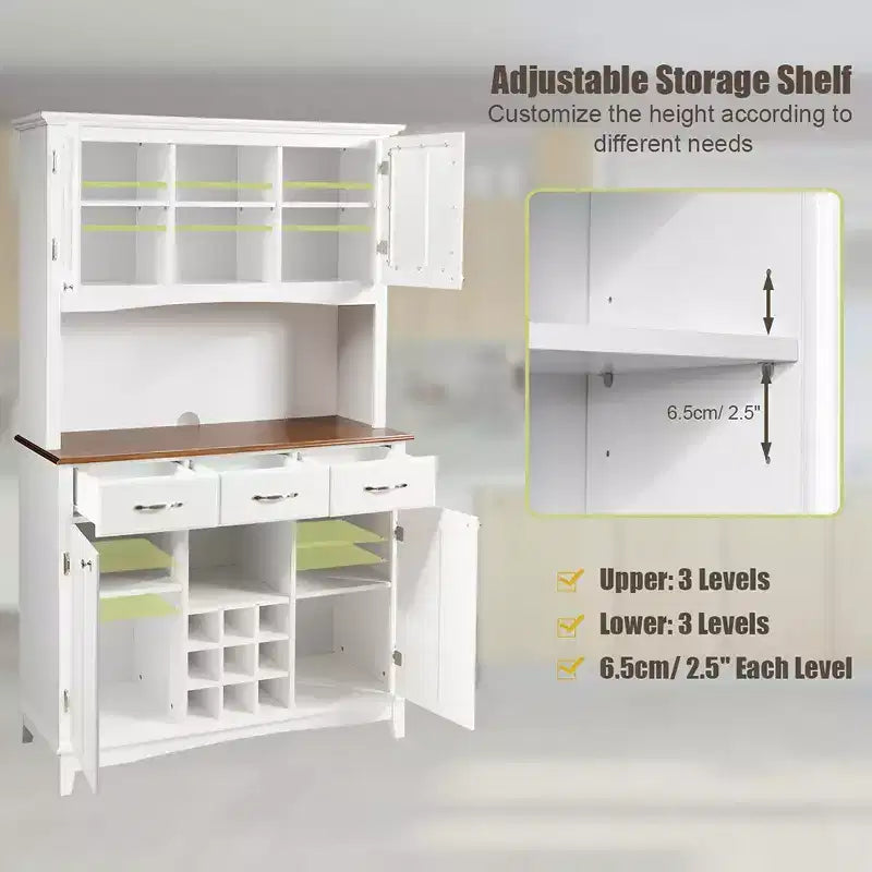 Costway Mobile Cucina Dispensa Credenza con Portabottiglie e Cassetti, Bianco
