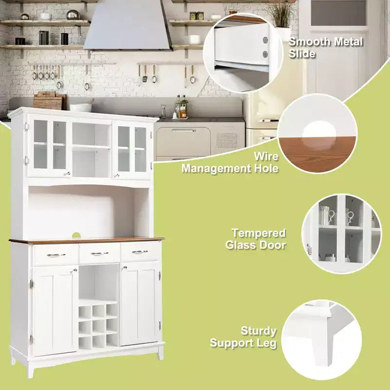 Costway Mobile Cucina Dispensa Credenza con Portabottiglie e Cassetti, Bianco