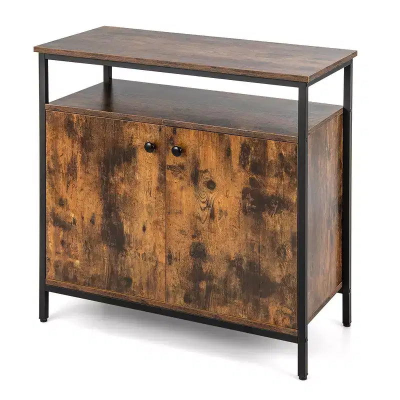 Credenza buffet industriale a 2 ante Costway Armadietto da cucina con ripiano aperto
