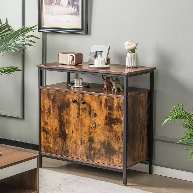 Credenza buffet industriale a 2 ante Costway Armadietto da cucina con ripiano aperto