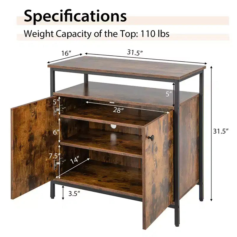 Credenza buffet industriale a 2 ante Costway Armadietto da cucina con ripiano aperto