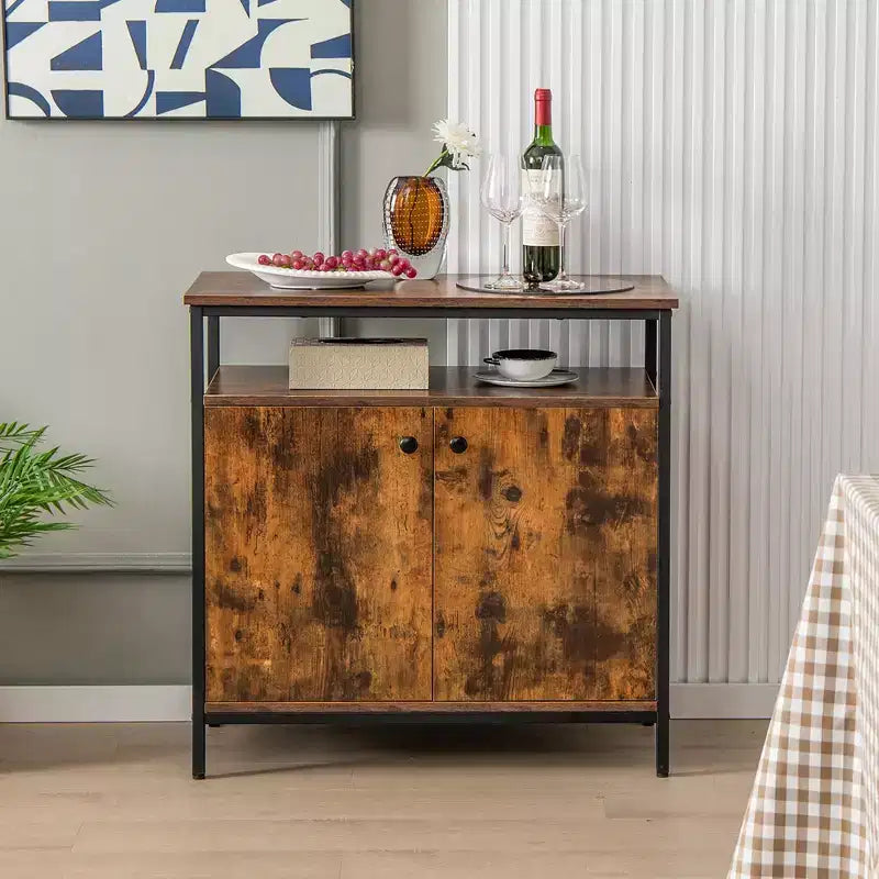 Credenza buffet industriale a 2 ante Costway Armadietto da cucina con ripiano aperto