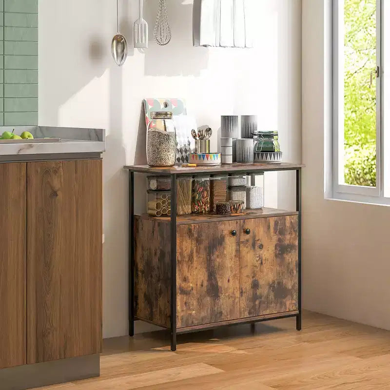 Credenza buffet industriale a 2 ante Costway Armadietto da cucina con ripiano aperto