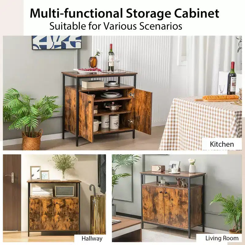 Credenza buffet industriale a 2 ante Costway Armadietto da cucina con ripiano aperto