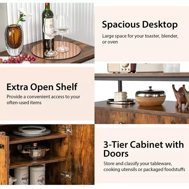 Credenza buffet industriale a 2 ante Costway Armadietto da cucina con ripiano aperto