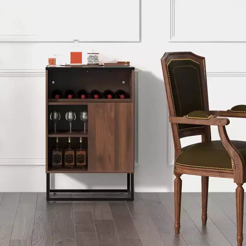Credenza/Madia Cantinetta Vino Costway con Ripiano Regolabile e Anta Scorrevole da Cucina