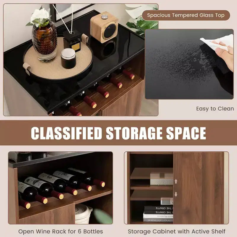 Credenza/Madia Cantinetta Vino Costway con Ripiano Regolabile e Anta Scorrevole da Cucina