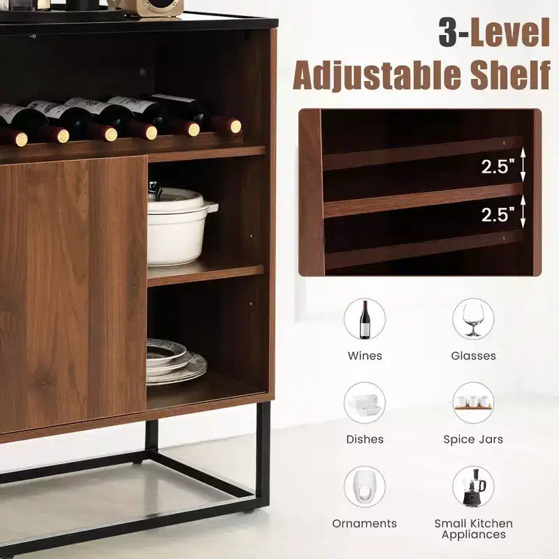Credenza/Madia Cantinetta Vino Costway con Ripiano Regolabile e Anta Scorrevole da Cucina
