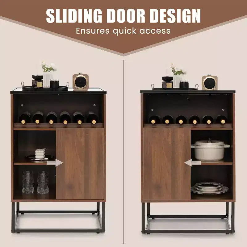 Credenza/Madia Cantinetta Vino Costway con Ripiano Regolabile e Anta Scorrevole da Cucina