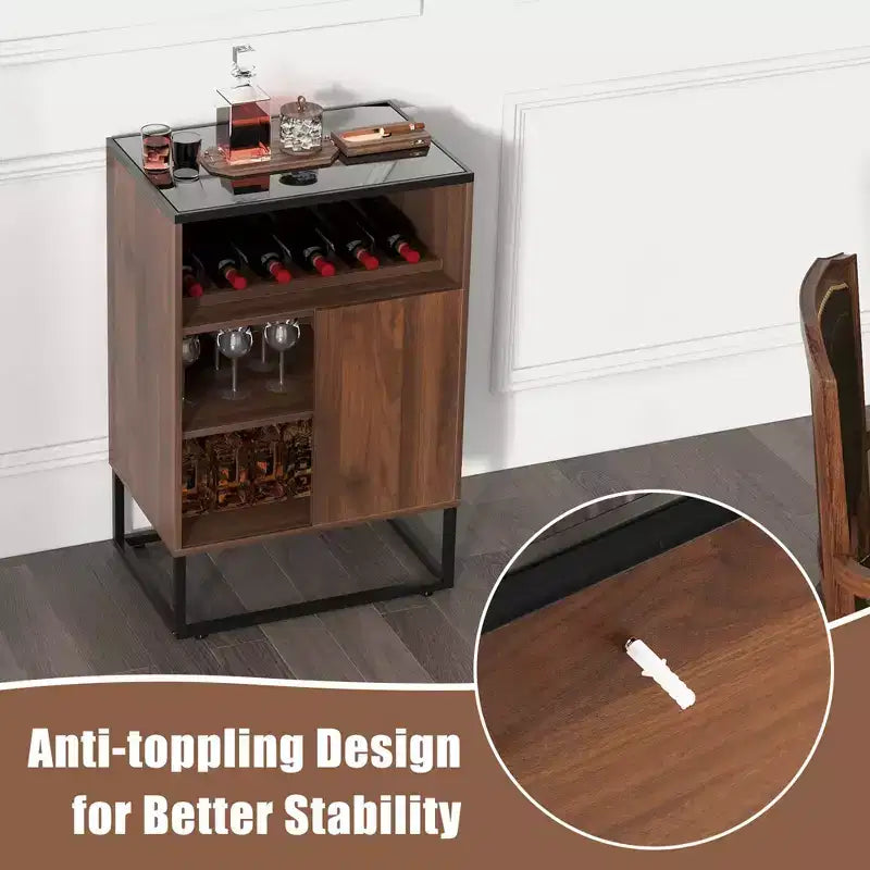Credenza/Madia Cantinetta Vino Costway con Ripiano Regolabile e Anta Scorrevole da Cucina