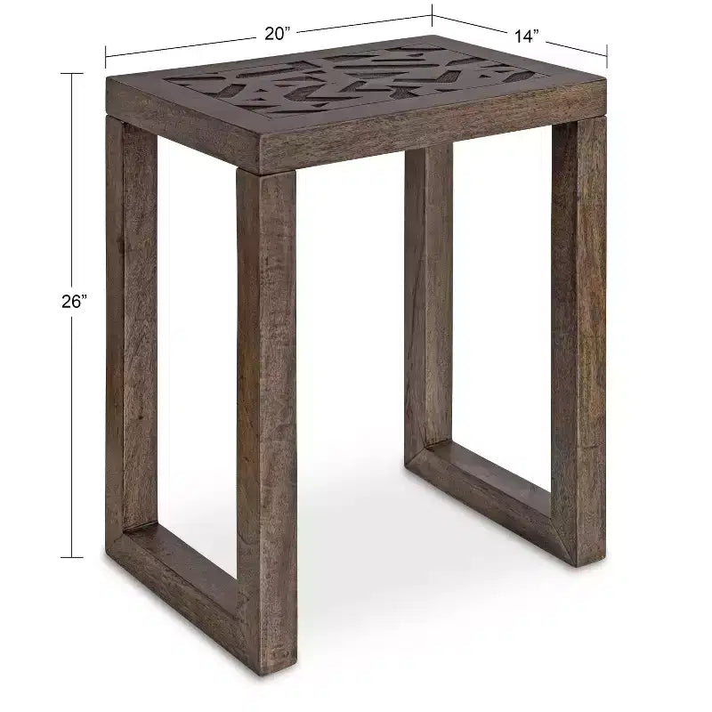 Tavolino in legno rettangolare Elyria, 20x14x26, Grigio inciso