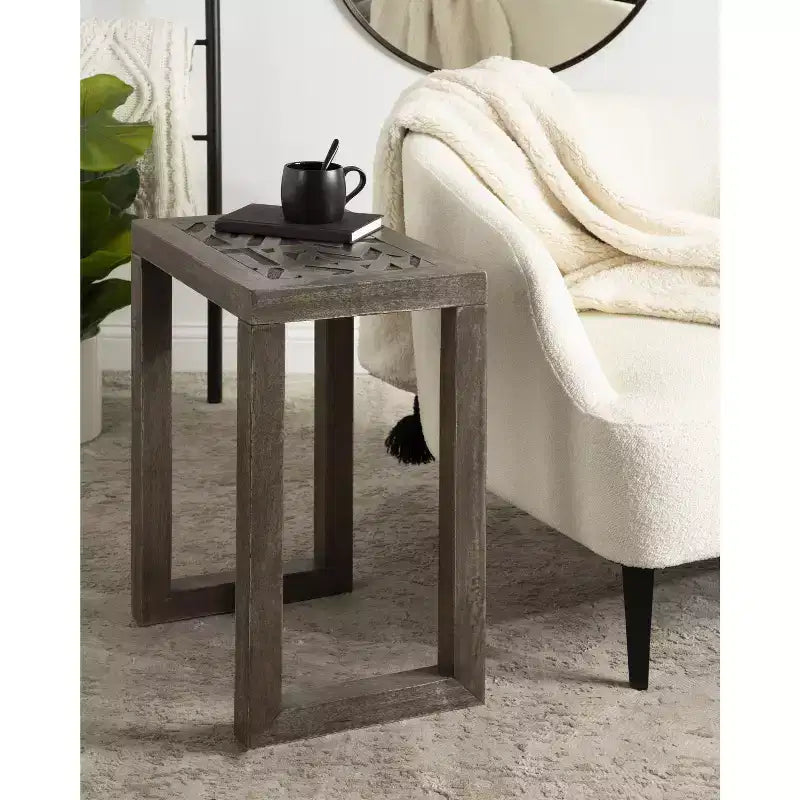 Tavolino in legno rettangolare Elyria, 20x14x26, Grigio inciso