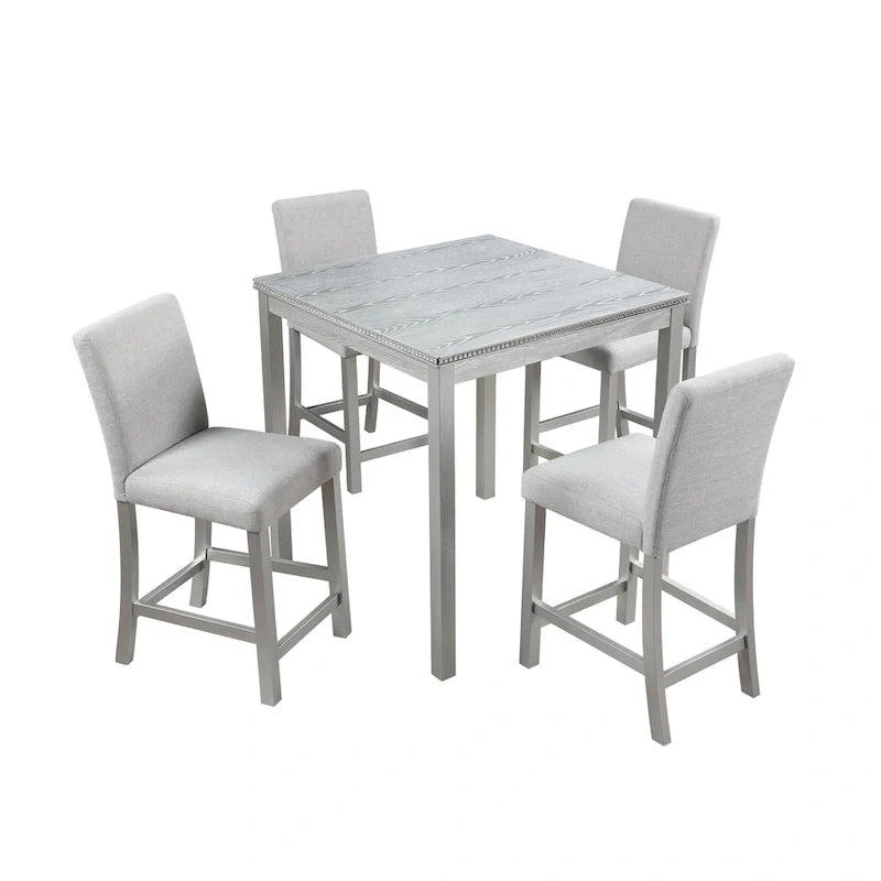 Modern 5-Piece Dining Set with Square Counter Height Table & 4 Upholstered Chairs
