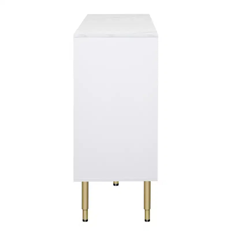 Credenza moderna, mobile contenitore con ante in vetro temperato color ambra e gambe e maniglie in metallo dorato-ModernLuxe