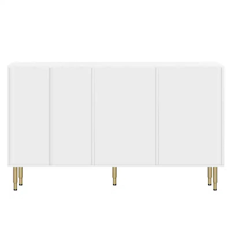 Credenza moderna, mobile contenitore con ante in vetro temperato color ambra e gambe e maniglie in metallo dorato-ModernLuxe