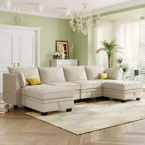 115.1 Modern Large U-Shape Storage Sectional Sofa, Convertible Sofa Bed with Reversible Chaise - ModernLuxe