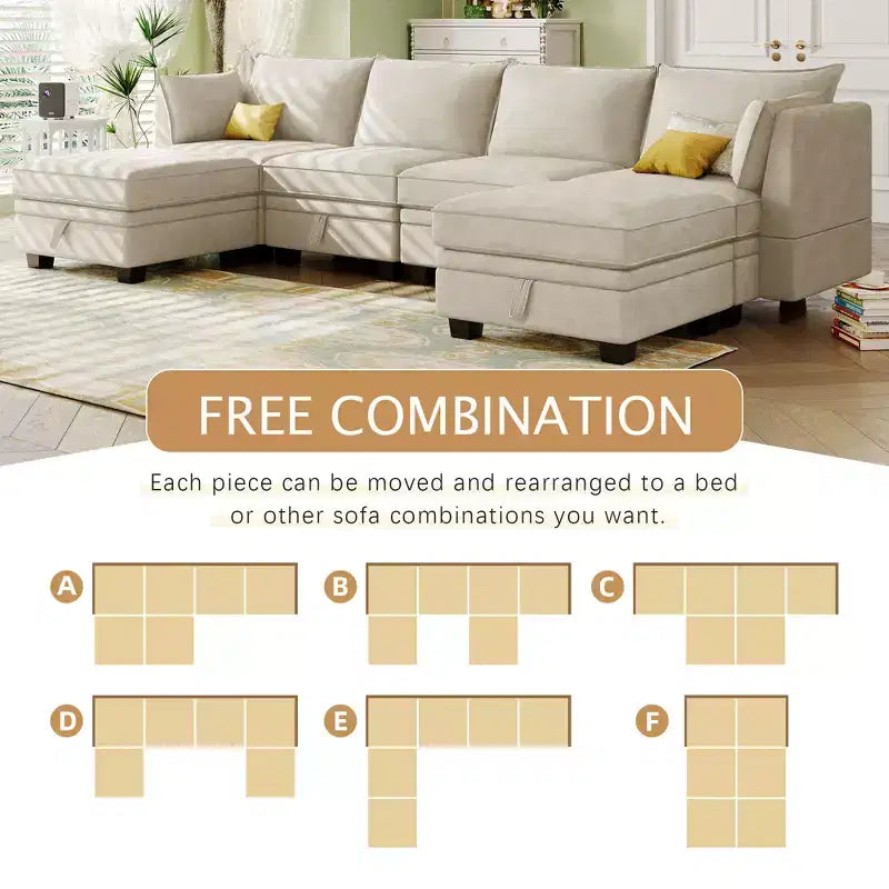 115.1 Divano componibile a U grande e moderno, con contenitore, divano letto convertibile con chaise longue reversibile - ModernLuxe