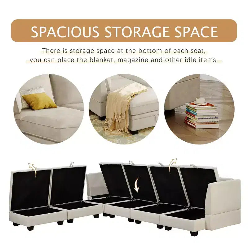 115.1 Divano componibile a U grande e moderno, con contenitore, divano letto convertibile con chaise longue reversibile - ModernLuxe
