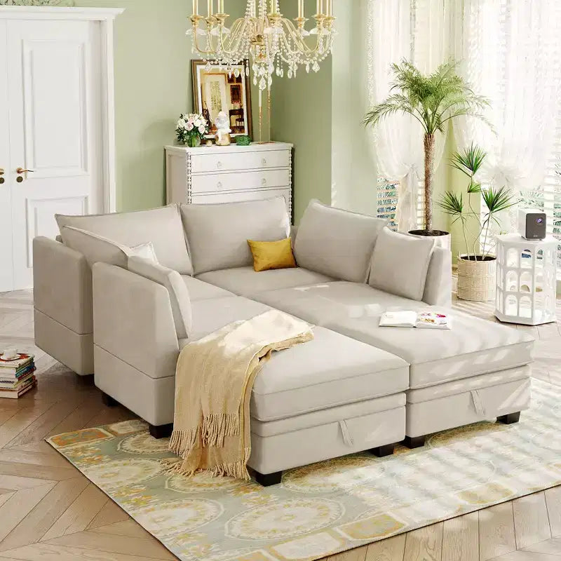 115.1 Divano componibile a U grande e moderno, con contenitore, divano letto convertibile con chaise longue reversibile - ModernLuxe