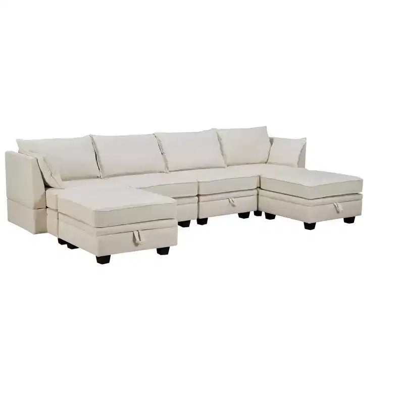 115.1 Divano componibile a U grande e moderno, con contenitore, divano letto convertibile con chaise longue reversibile - ModernLuxe