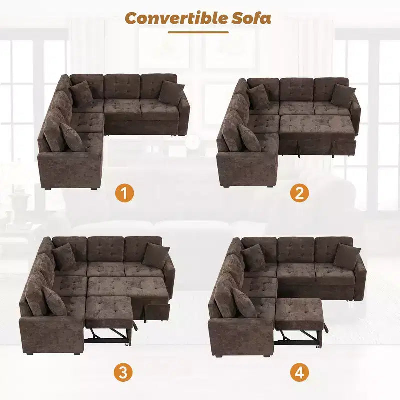 Divano letto a L da 82,6 W con ruote, divano letto estraibile con porte USB e prese di corrente - ModernLuxe