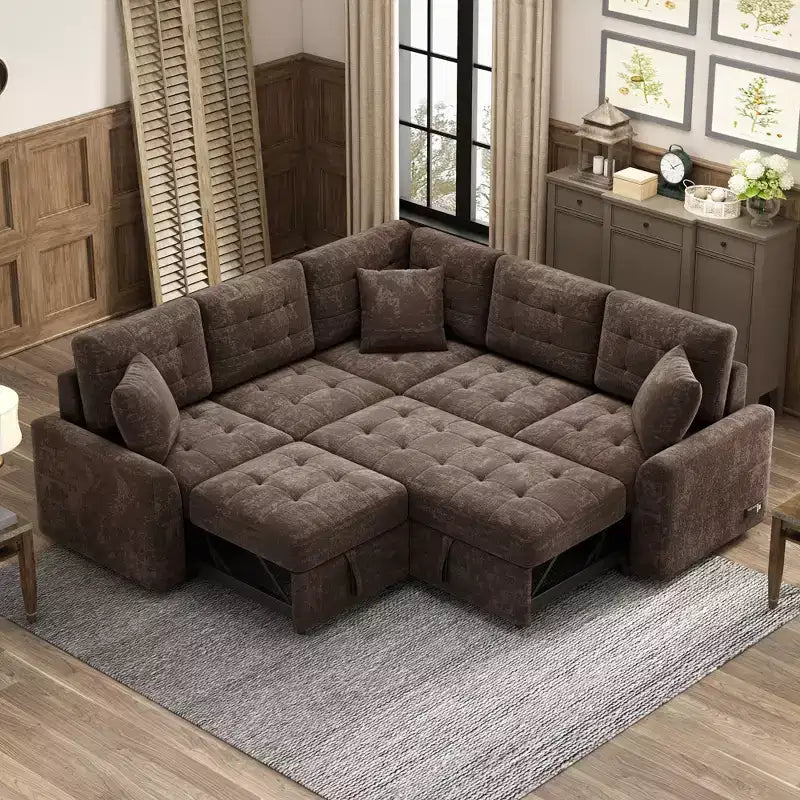 Divano letto a L da 82,6 W con ruote, divano letto estraibile con porte USB e prese di corrente - ModernLuxe