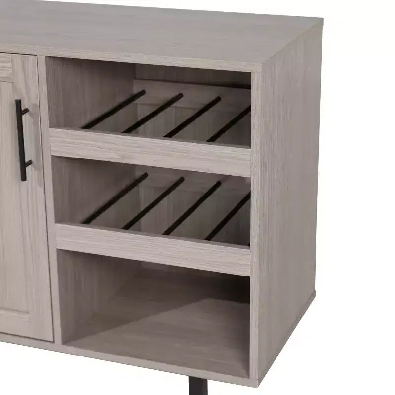Meuble bar et bahut classique Emma et Oliver avec armoire à porte simple de style Shaker avec rangement pour verres suspendu et étagères ouvertes pour bouteilles