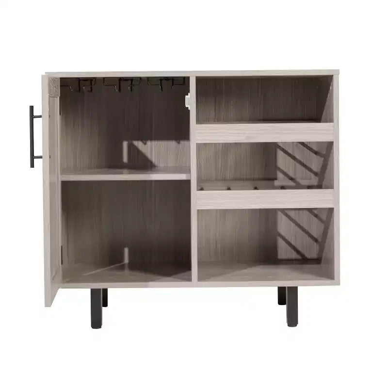 Meuble bar et bahut classique Emma et Oliver avec armoire à porte simple de style Shaker avec rangement pour verres suspendu et étagères ouvertes pour bouteilles