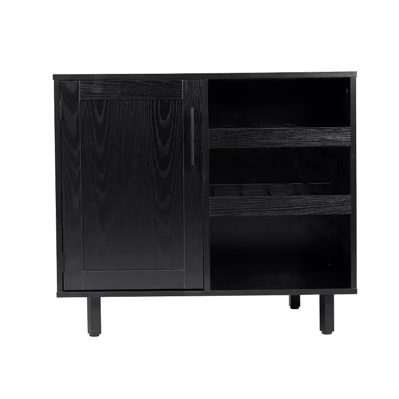 Meuble bar et bahut classique Emma et Oliver avec armoire à porte simple de style Shaker avec rangement pour verres suspendu et étagères ouvertes pour bouteilles