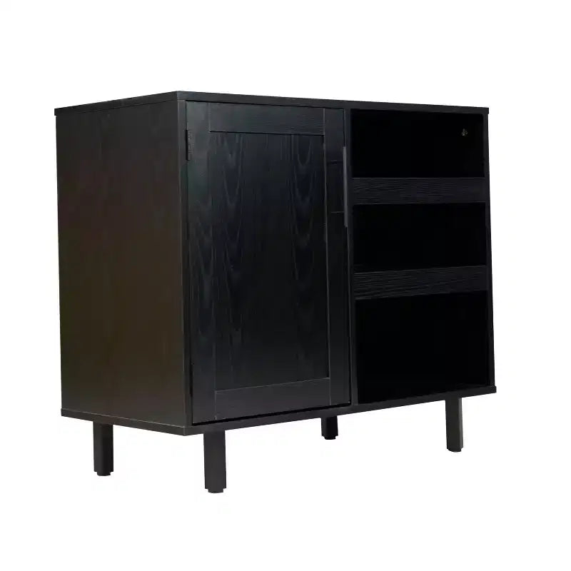 Meuble bar et bahut classique Emma et Oliver avec armoire à porte simple de style Shaker avec rangement pour verres suspendu et étagères ouvertes pour bouteilles