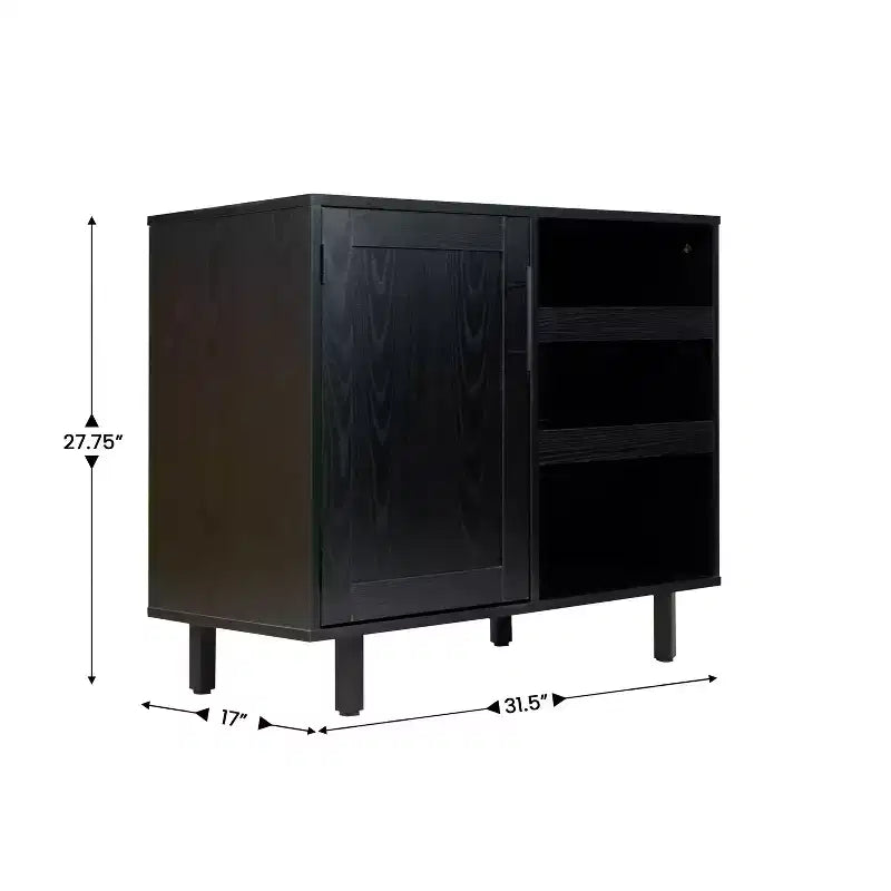 Meuble bar et bahut classique Emma et Oliver avec armoire à porte simple de style Shaker avec rangement pour verres suspendu et étagères ouvertes pour bouteilles
