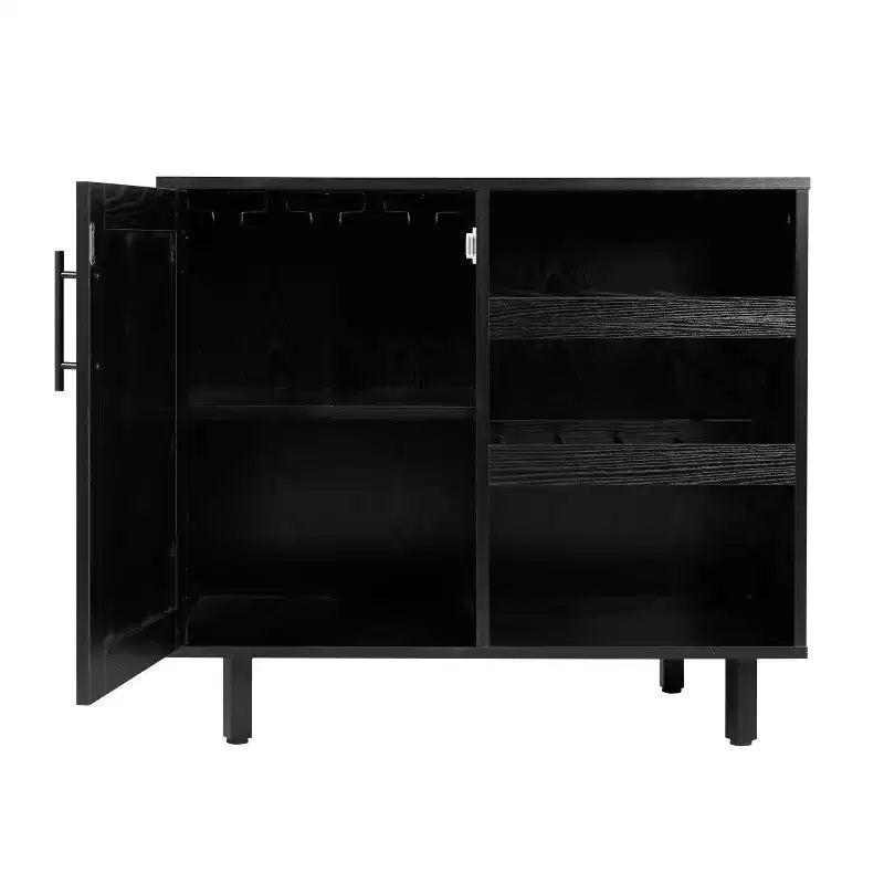 Meuble bar et bahut classique Emma et Oliver avec armoire à porte simple de style Shaker avec rangement pour verres suspendu et étagères ouvertes pour bouteilles