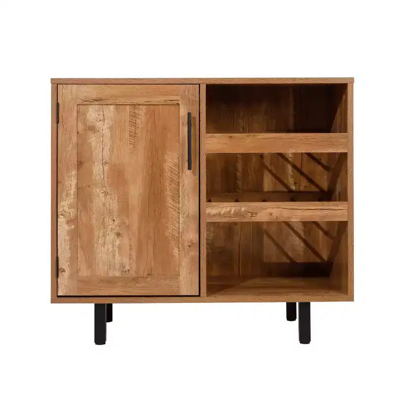 Meuble bar et bahut classique Emma et Oliver avec armoire à porte simple de style Shaker avec rangement pour verres suspendu et étagères ouvertes pour bouteilles
