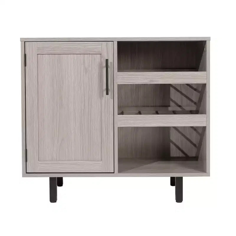 Meuble bar et bahut classique Emma et Oliver avec armoire à porte simple de style Shaker avec rangement pour verres suspendu et étagères ouvertes pour bouteilles