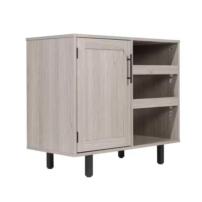 Meuble bar et bahut classique Emma et Oliver avec armoire à porte simple de style Shaker avec rangement pour verres suspendu et étagères ouvertes pour bouteilles