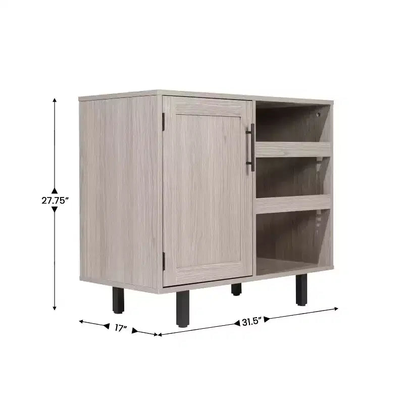 Meuble bar et bahut classique Emma et Oliver avec armoire à porte simple de style Shaker avec rangement pour verres suspendu et étagères ouvertes pour bouteilles